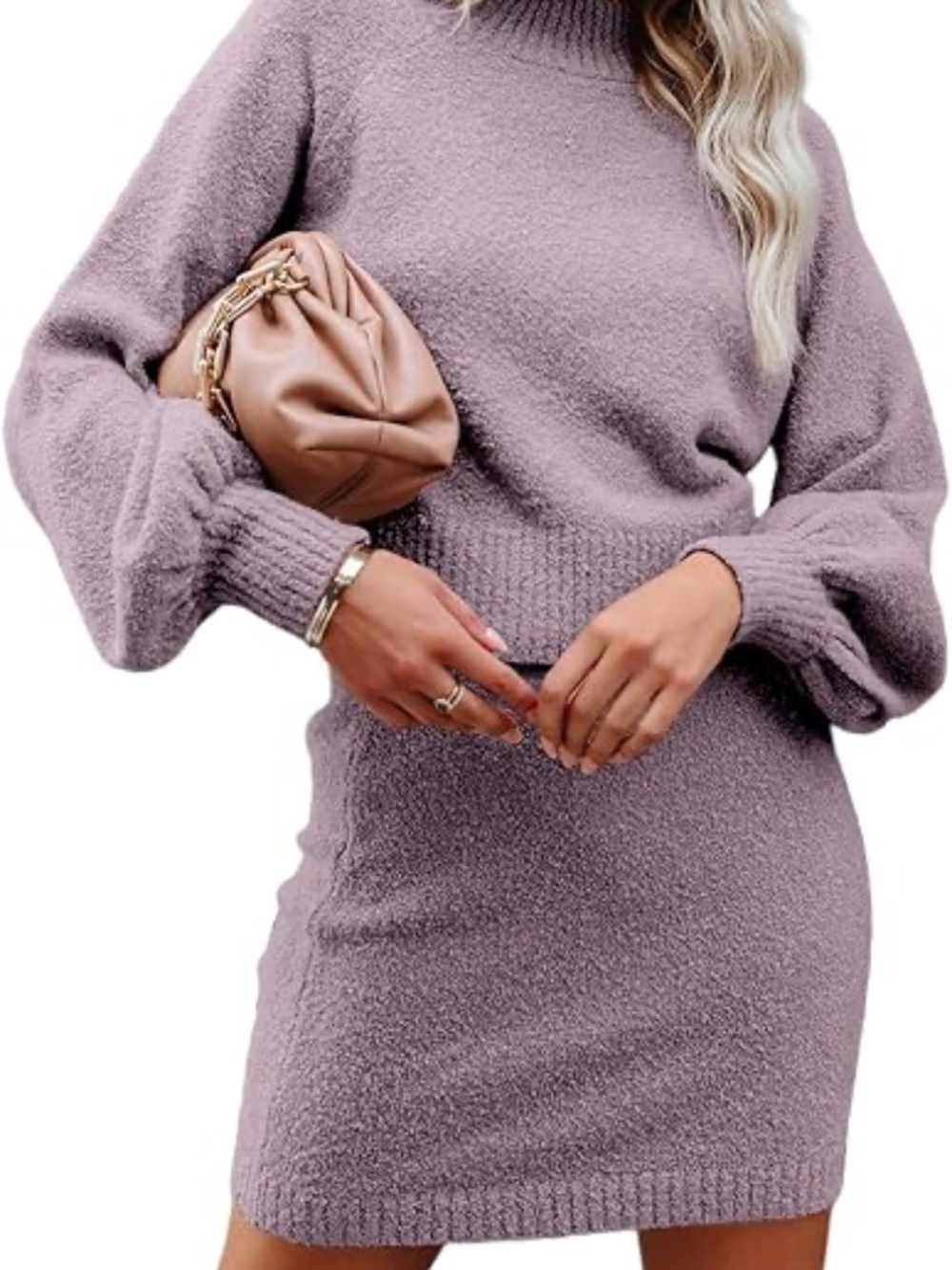 Soft & Sexy Light Purple Long Sleeve Top and Skirt Set, S